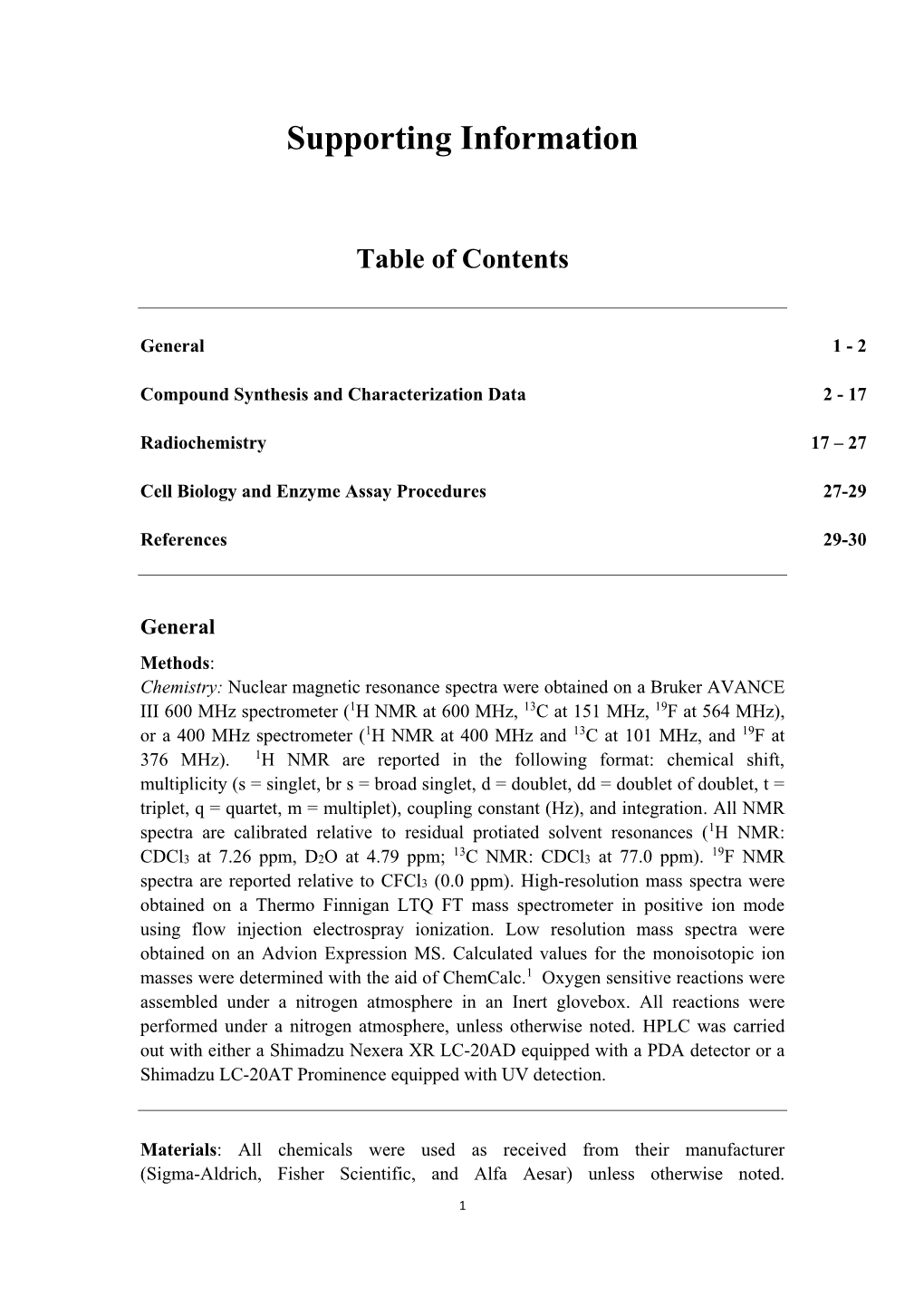 Experimental Procedures, Characterization Data for New Compounds, HPLC Traces, and Cell Biology, Enzyme Assay and Imaging