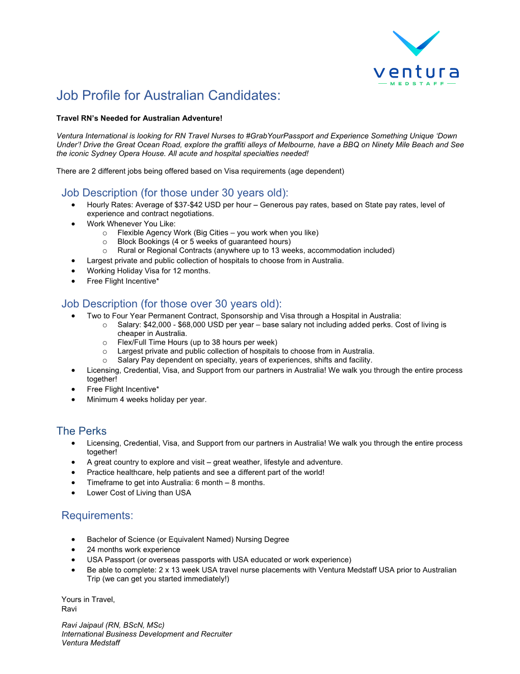 Job Profile for Australian Candidates