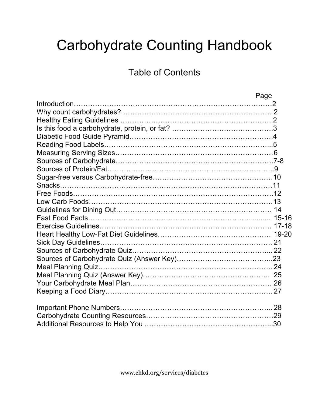 Carbohydrate Counting Handbook