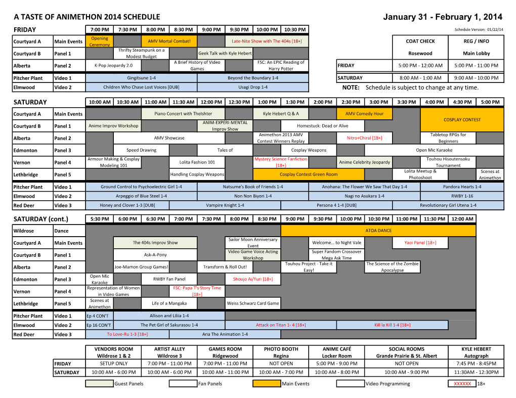 A TASTE of ANIMETHON 2014 SCHEDULE January 31