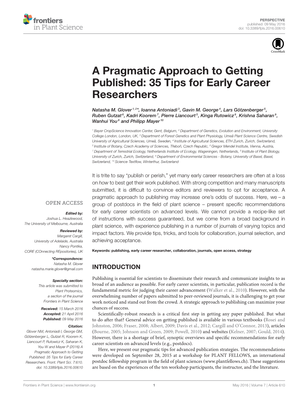 A Pragmatic Approach to Getting Published: 35 Tips for Early Career Researchers