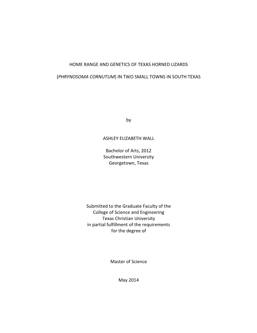 Home Range and Genetics of Texas Horned Lizards