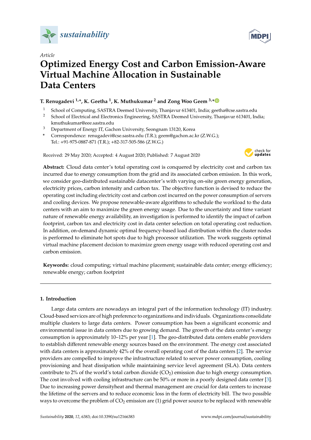 Optimized Energy Cost and Carbon Emission-Aware Virtual Machine Allocation in Sustainable Data Centers