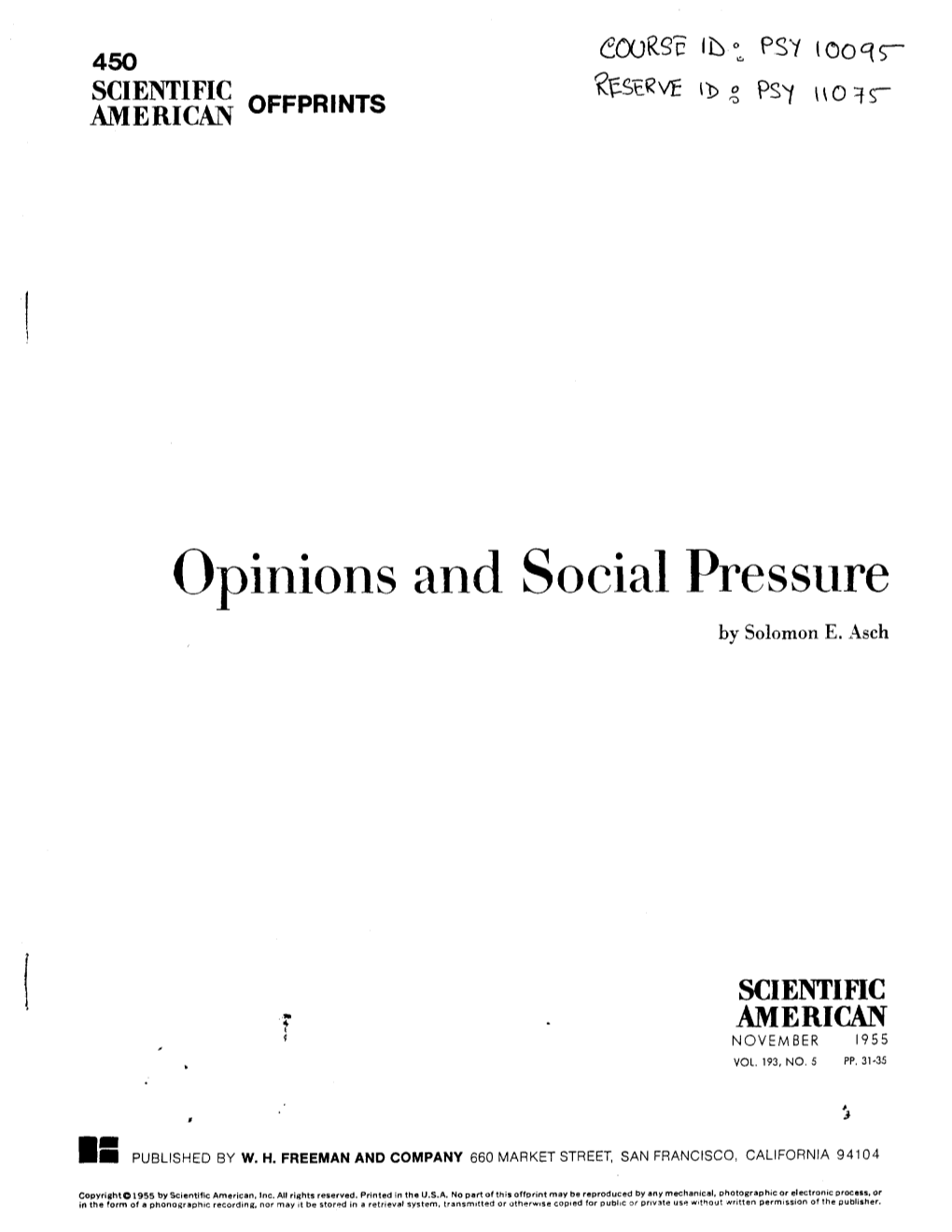 Opinions and Social Pressure by Asch, S.E