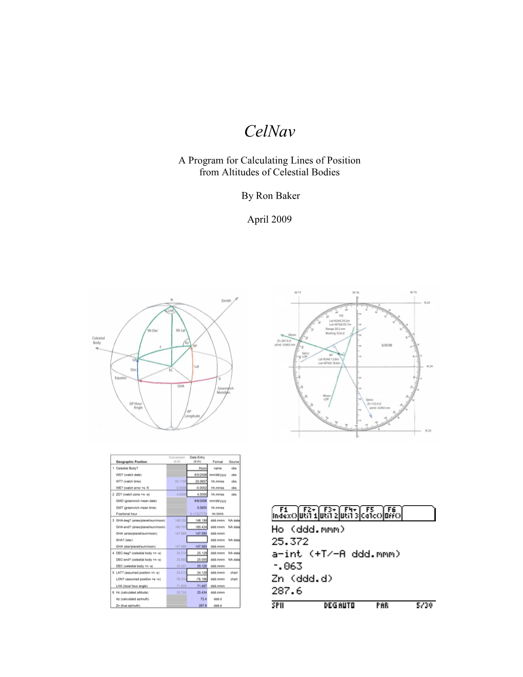 Show Calculated Sextant Height, Az and Zn, All Calculataed Using