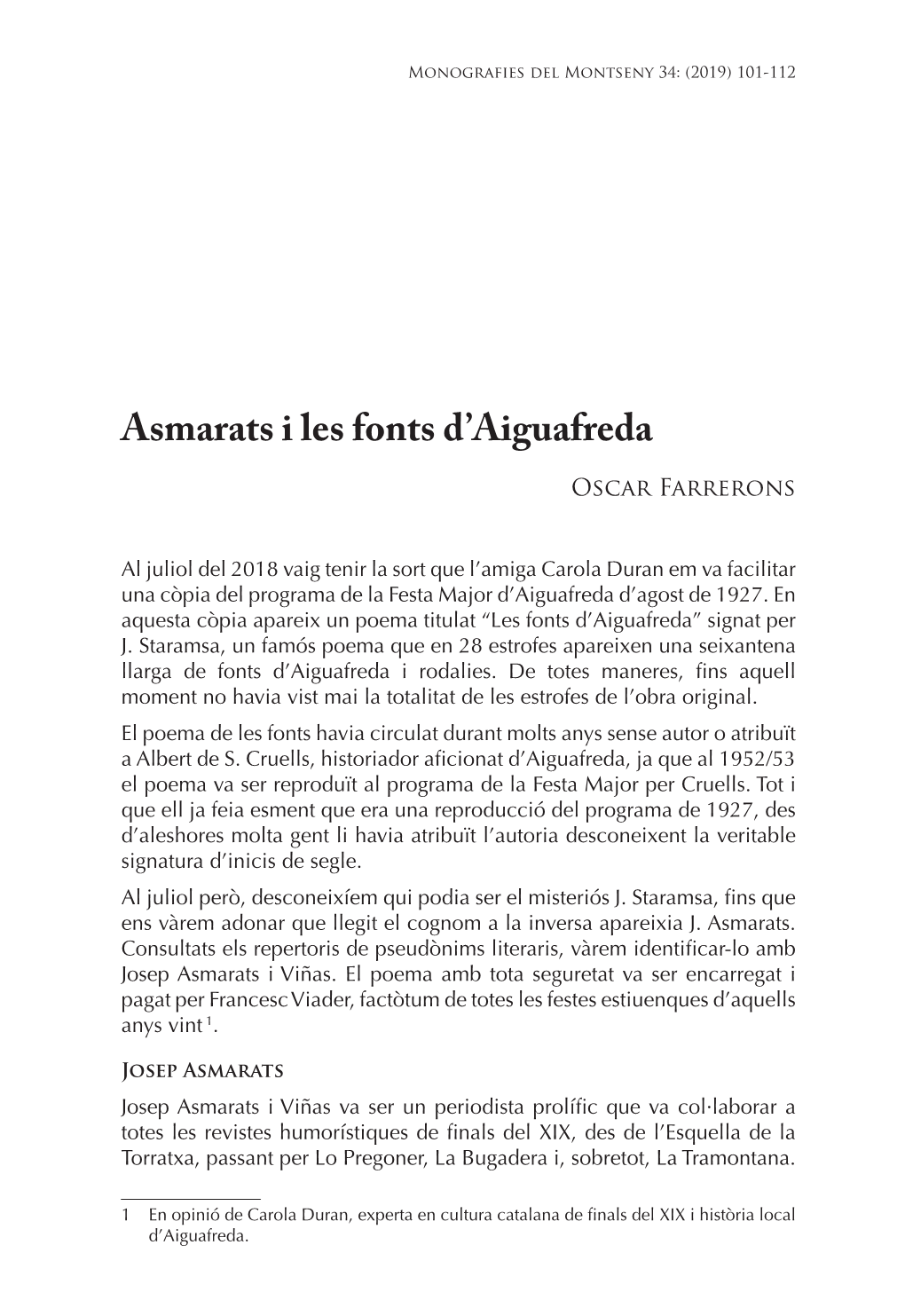 Asmarats I Les Fonts D'aiguafreda