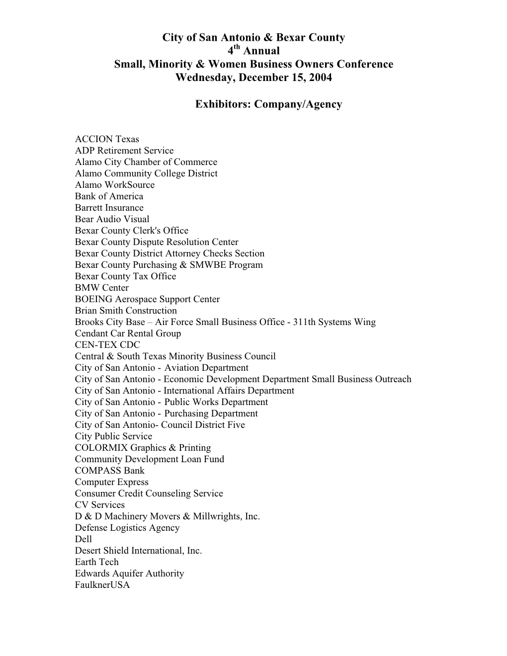 2004 Exhibitor List