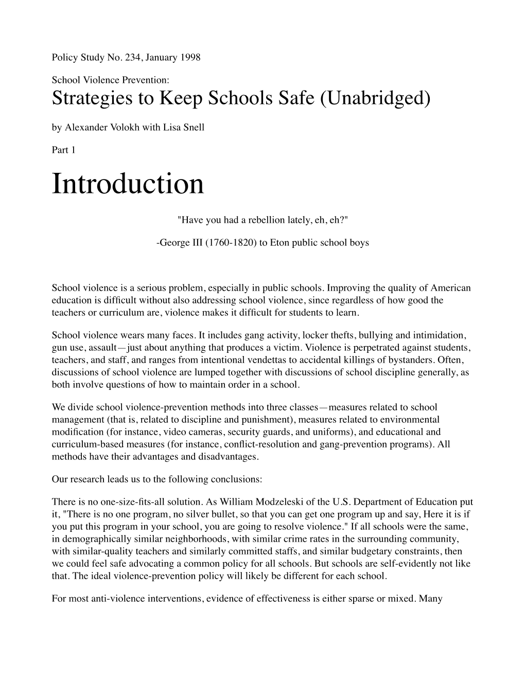 School Violence Prevention: Strategies to Keep Schools Safe (Unabridged) by Alexander Volokh with Lisa Snell