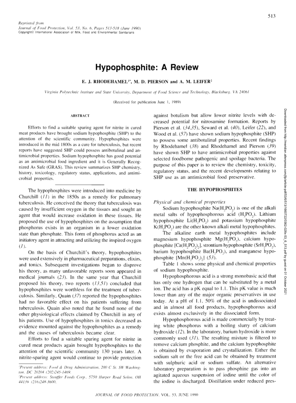 Hypophosphite: a Review