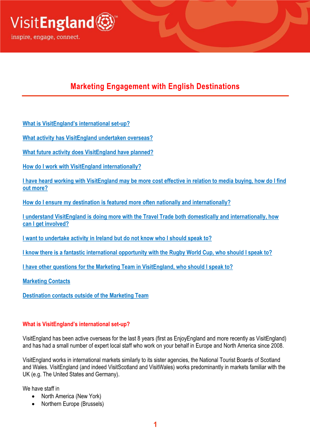 Marketing Engagement with English Destinations