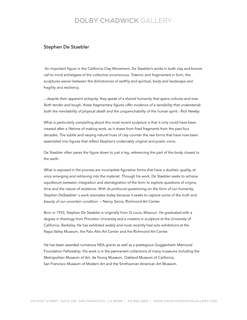De Staebler Resume + Statement 2013