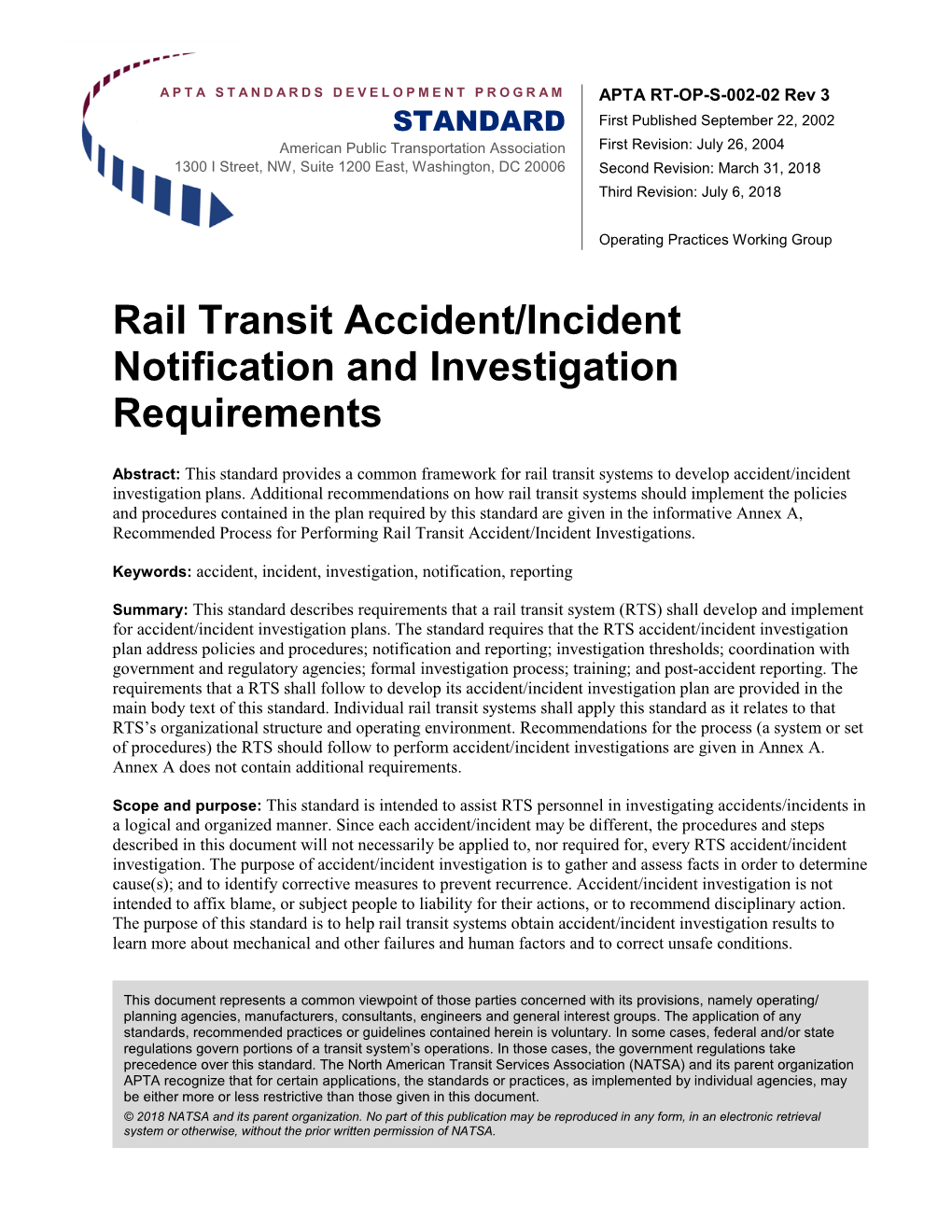 Rail Transit Accident/Incident Notification and Investigation Requirements