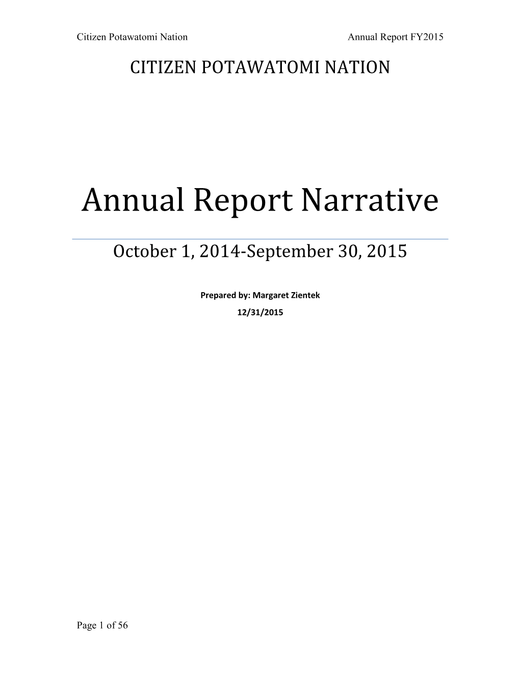 Citizen Potawatomi Nation Annual Report FY2015