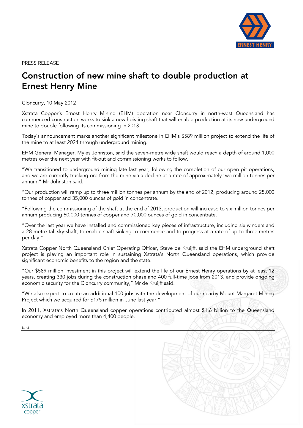 Construction of New Mine Shaft to Double Production at Ernest Henry Mine