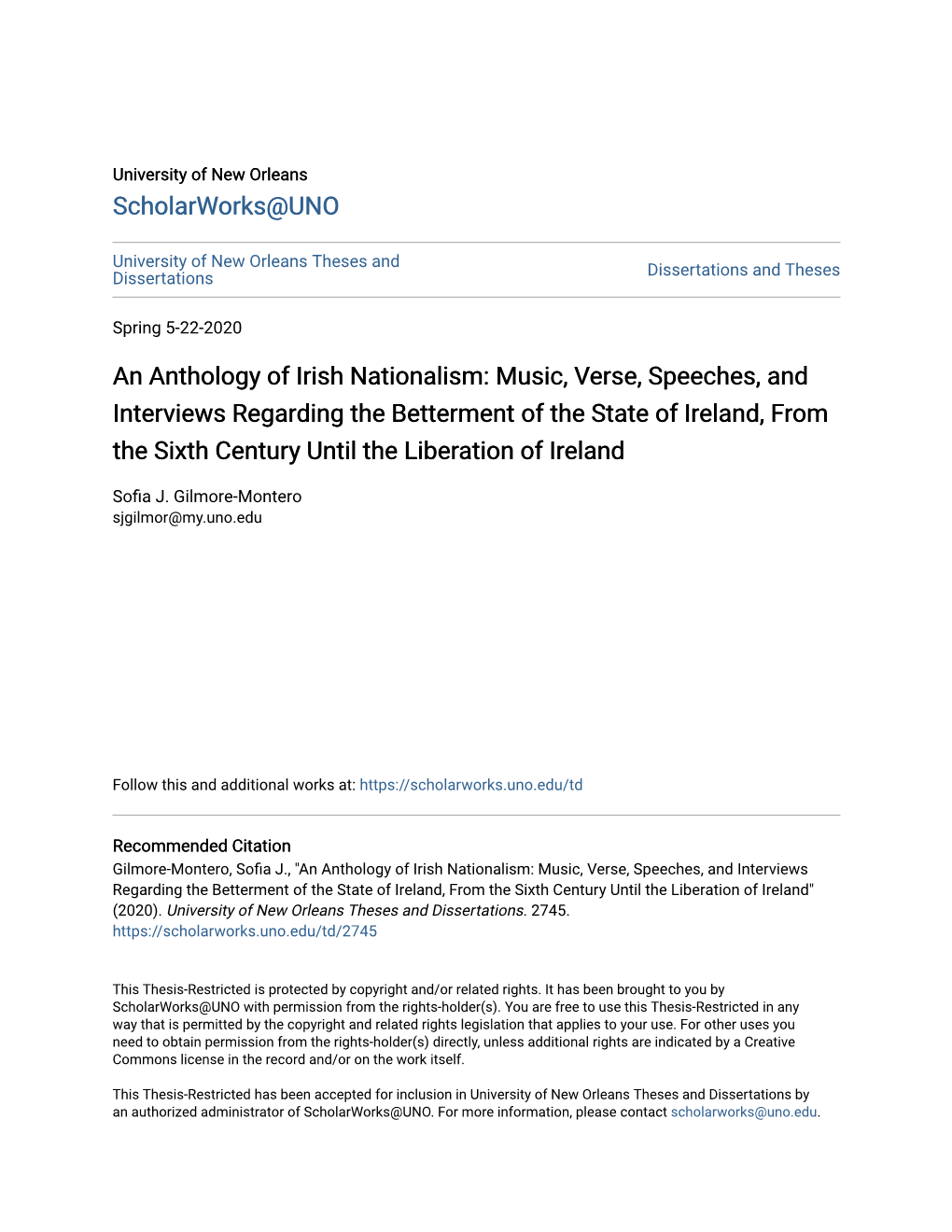 An Anthology of Irish Nationalism