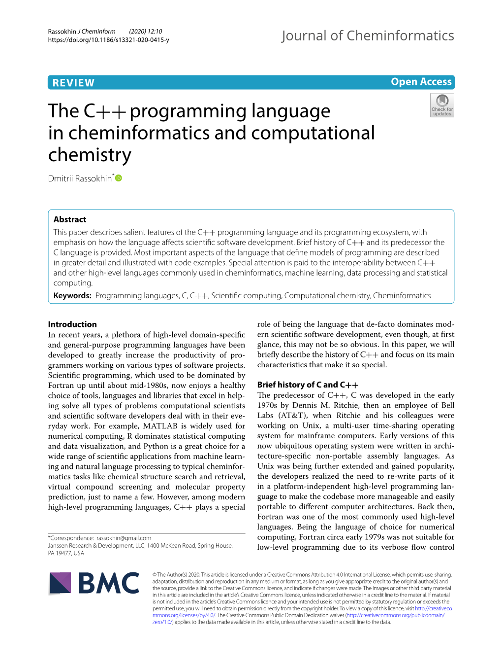 The C++ Programming Language in Cheminformatics And