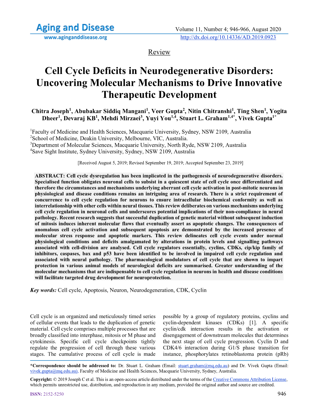 Cell Cycle Deficits in Neurodegenerative Disorders: Uncovering Molecular Mechanisms to Drive Innovative Therapeutic Development