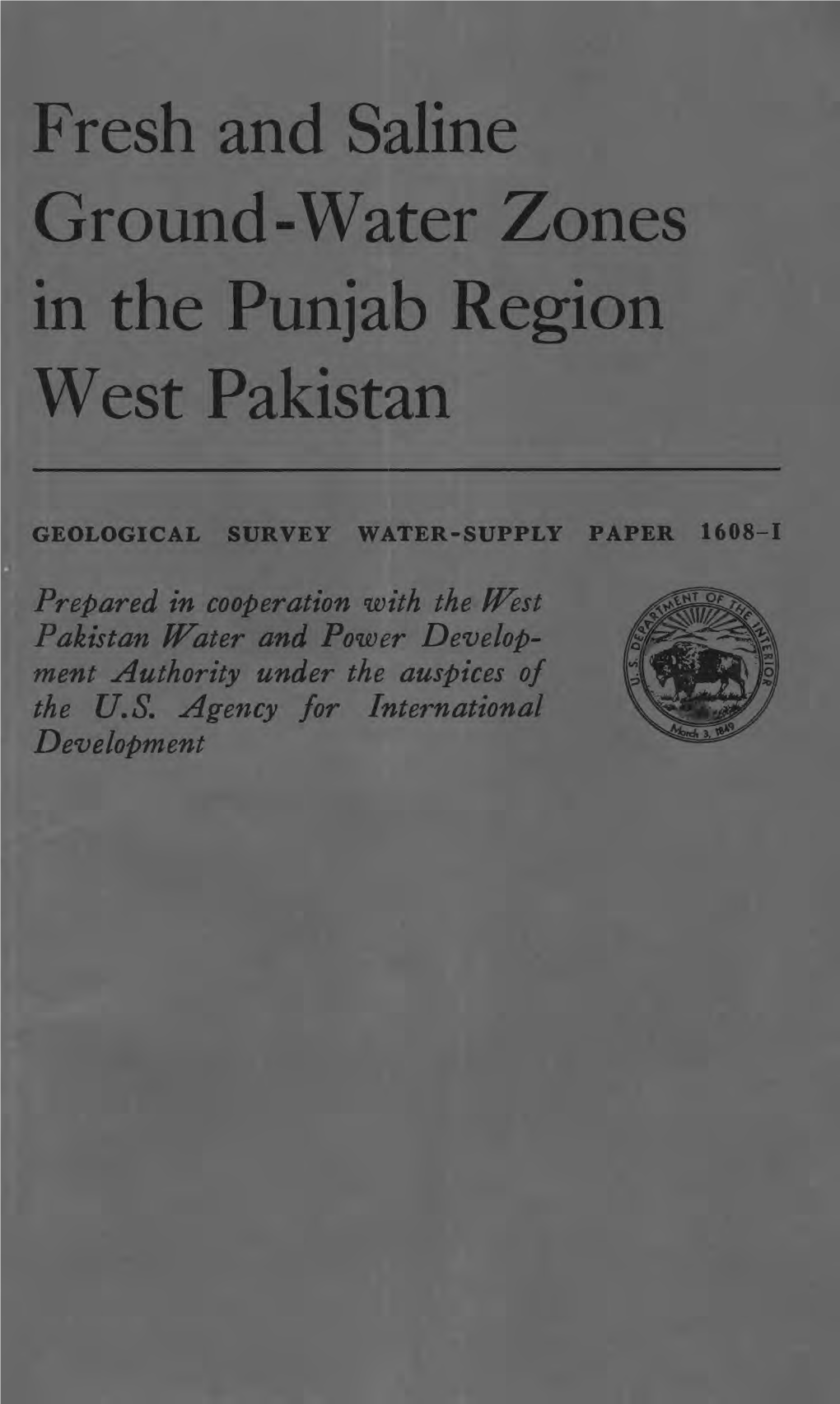 Fresh and Saline Ground-Water Zones in the Punjab Region West Pakistan