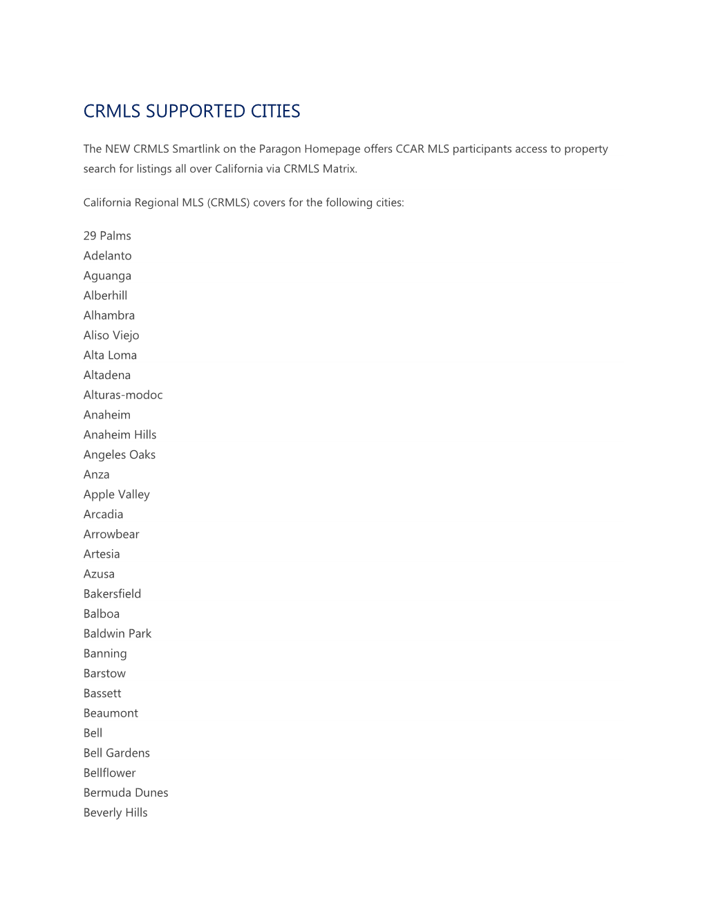 Crmls Supported Cities