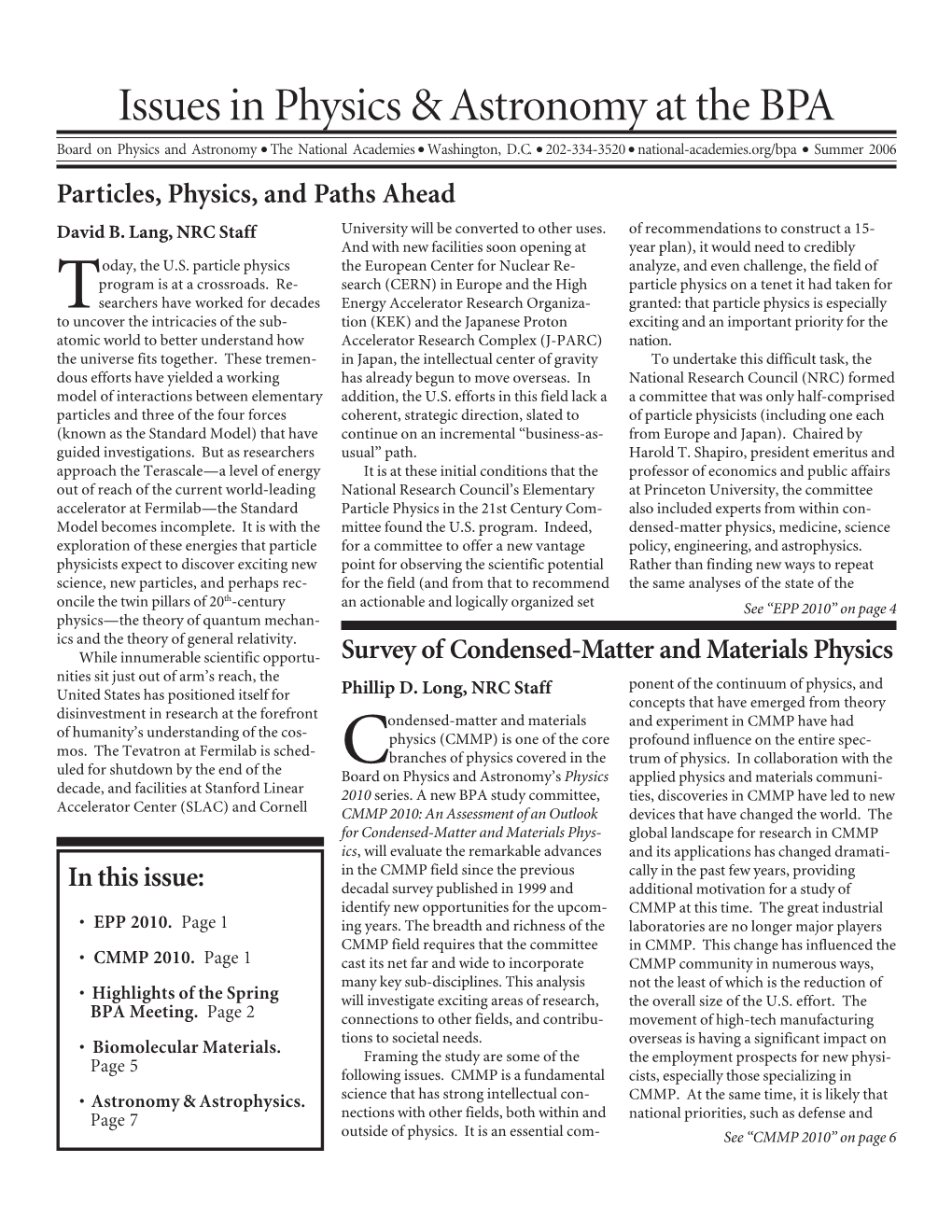 Issues in Physics & Astronomy at The