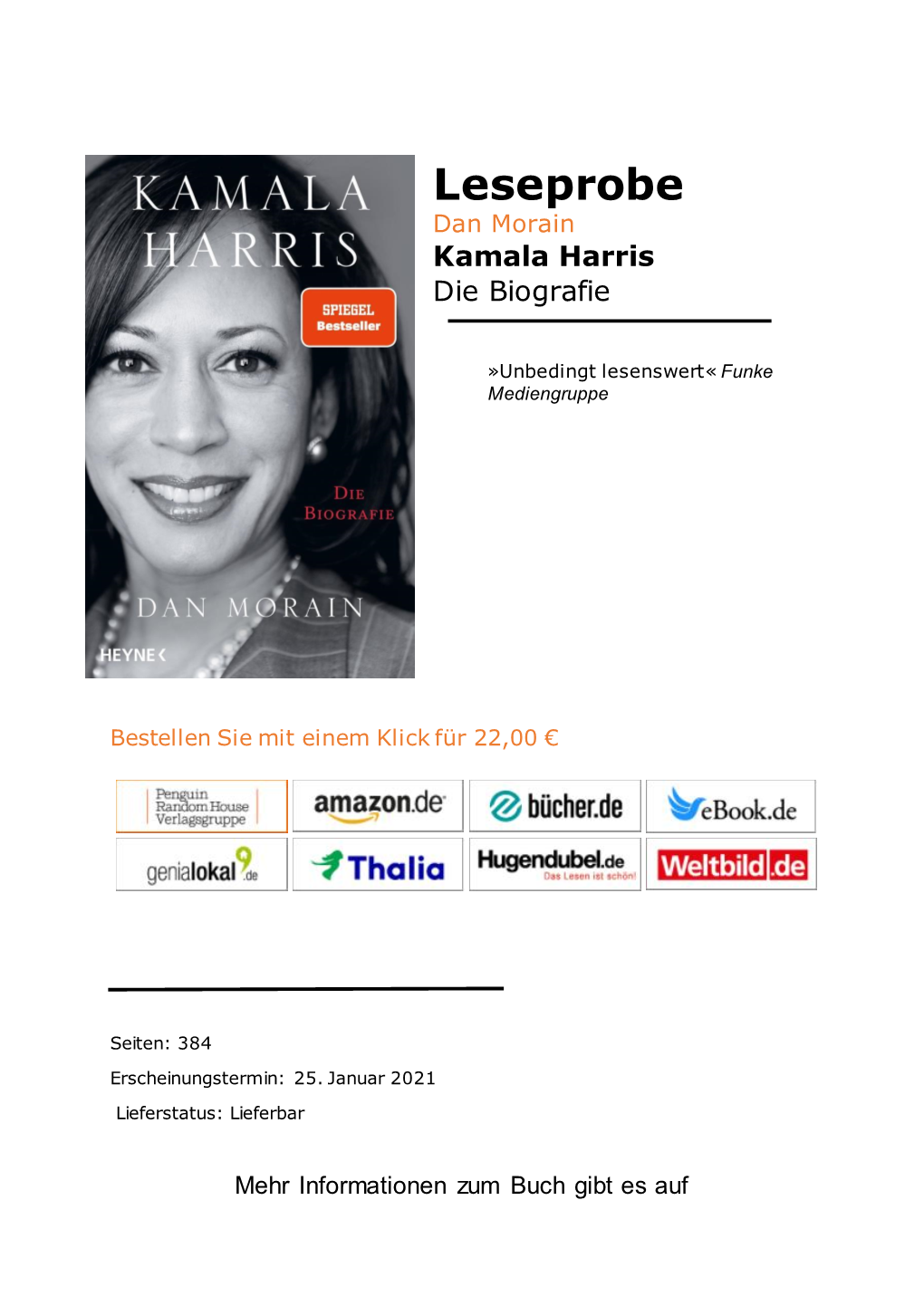 Leseprobe Dan Morain Kamala Harris Die Biografie
