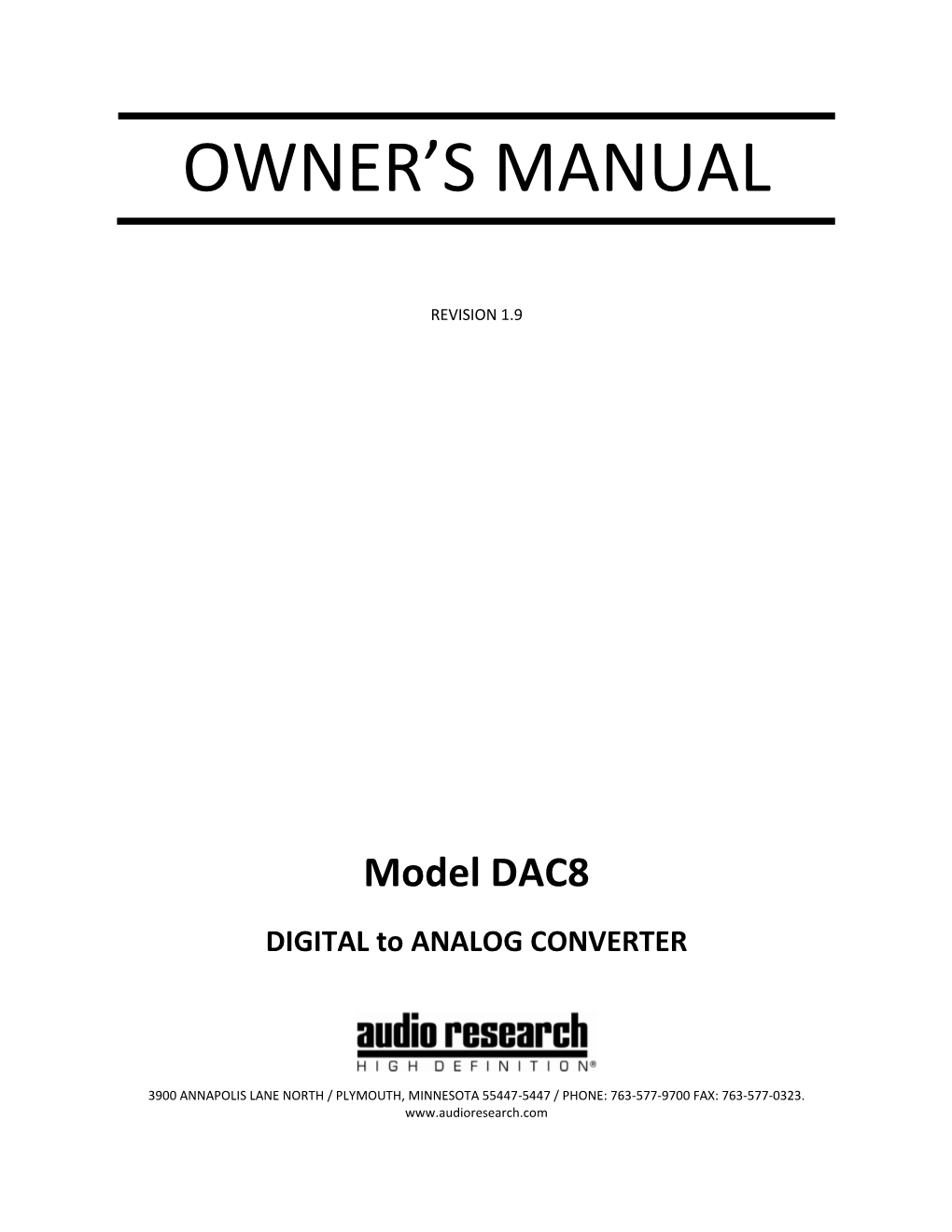 Model DAC8 DIGITAL to ANALOG CONVERTER