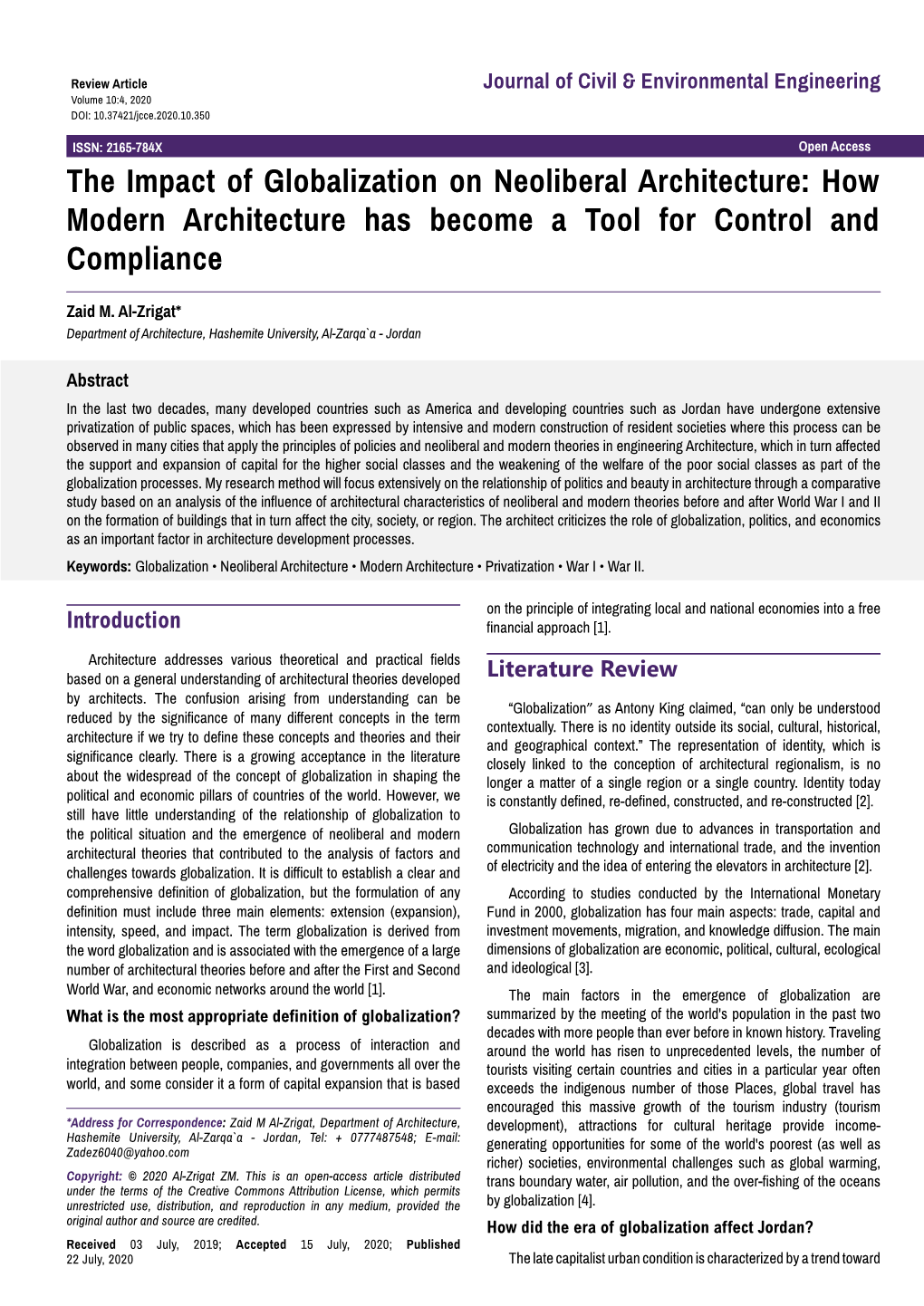 The Impact of Globalization on Neoliberal Architecture: How Modern Architecture Has Become a Tool for Control and Compliance