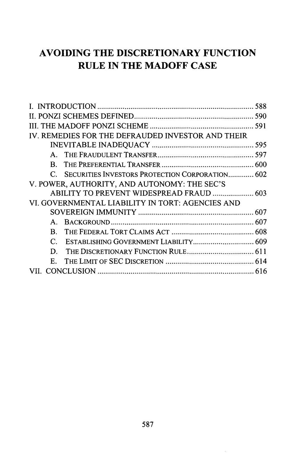 Avoiding the Discretionary Function Rule in the Madoff Case