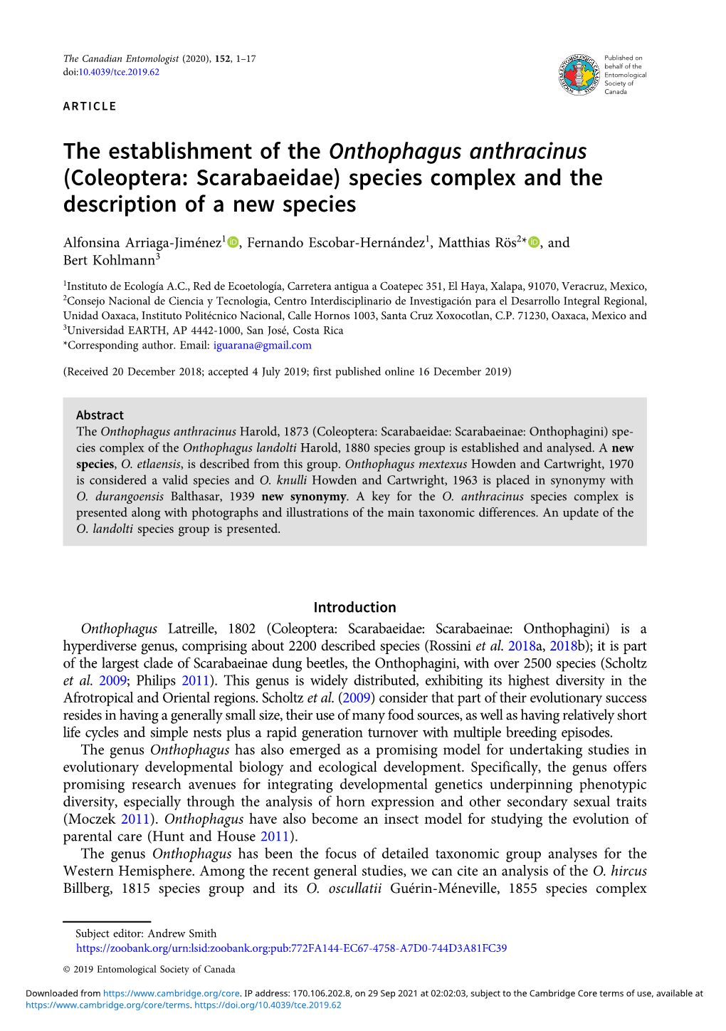 Coleoptera: Scarabaeidae) Species Complex and the Description of a New Species