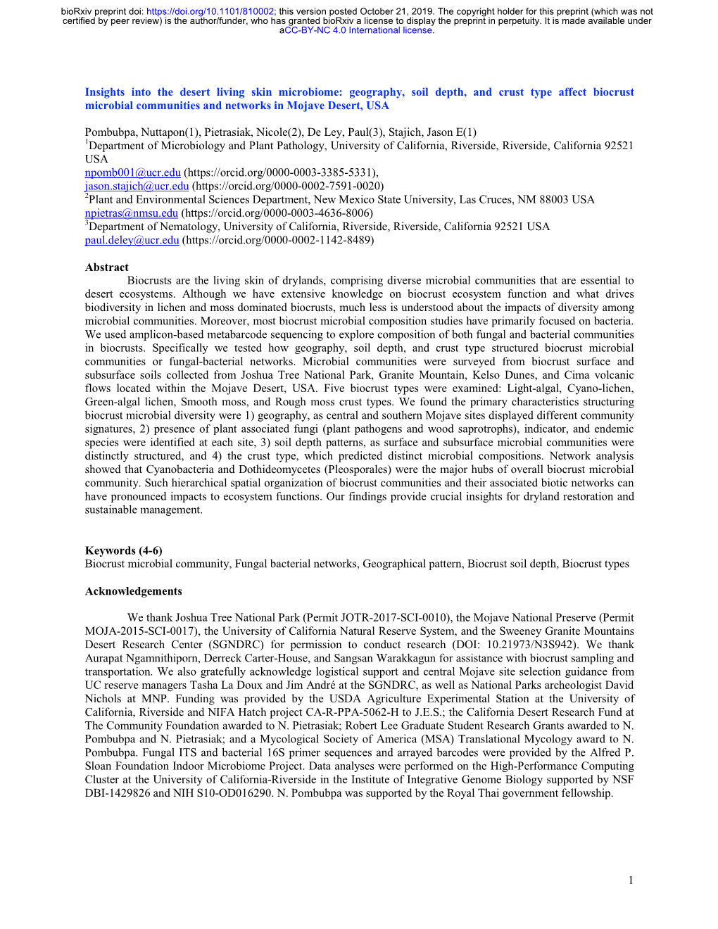 Geography, Soil Depth, and Crust Type Affect Biocrust Microbial Communities and Networks in Mojave Desert, USA