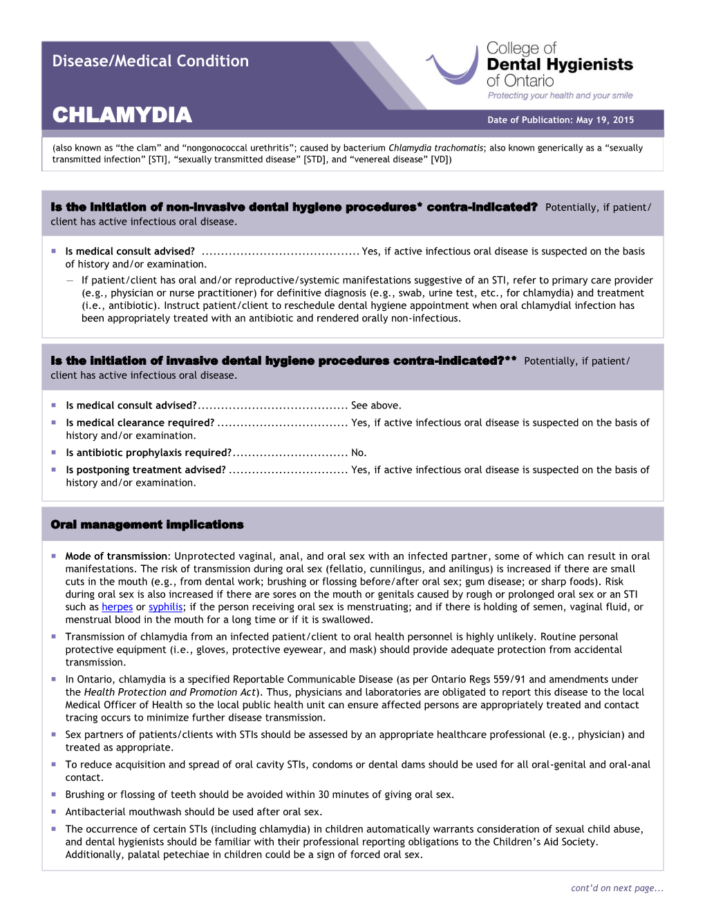 CDHO Factsheet Chlamydia