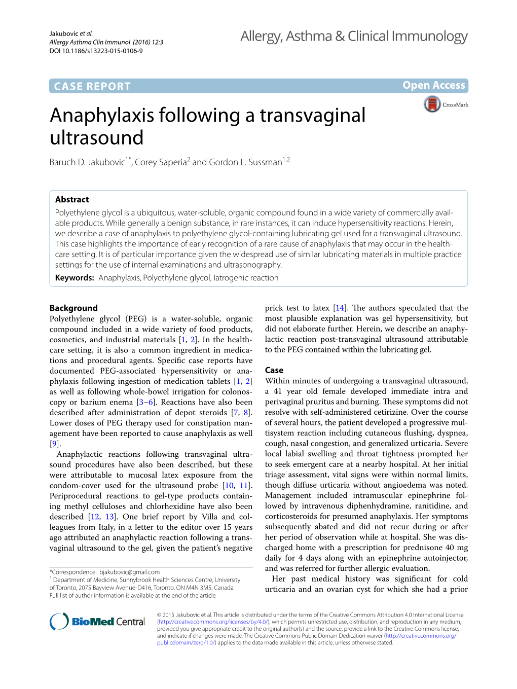 Anaphylaxis Following a Transvaginal Ultrasound Baruch D