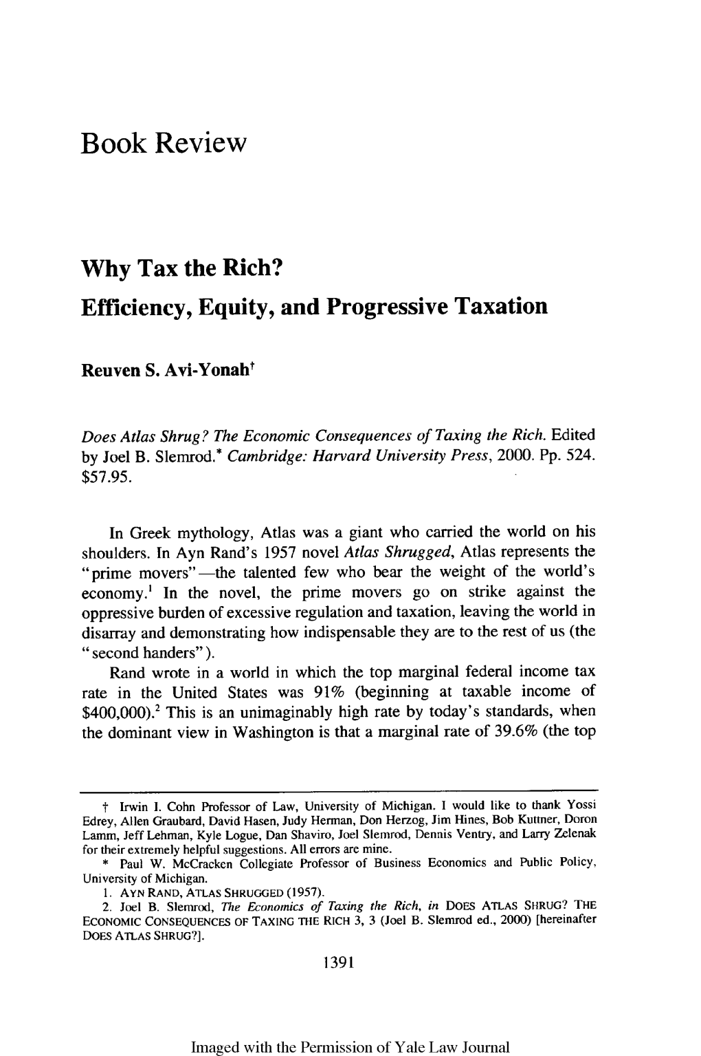 Why Tax the Rich? Efficiency, Equity, and Progressive Taxation