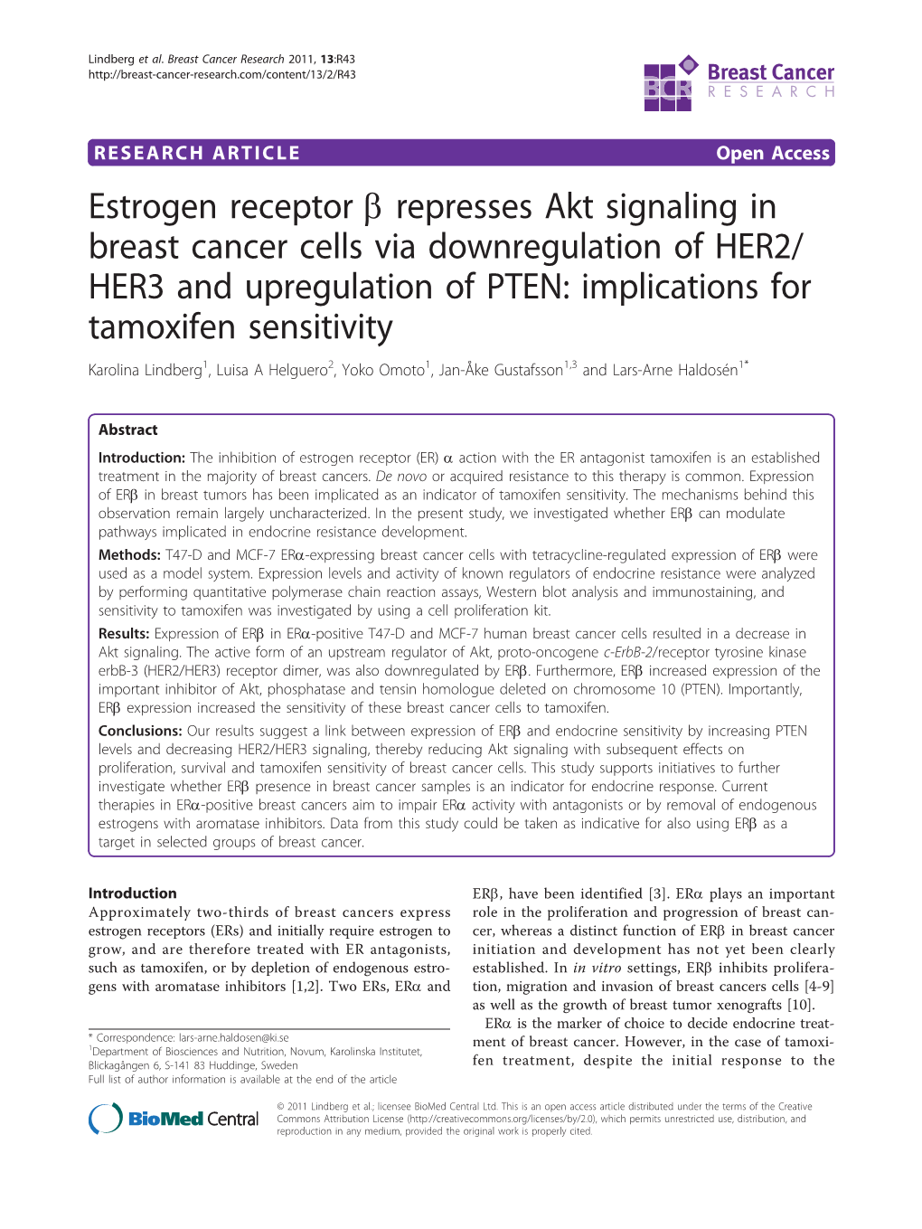 Estrogen Receptor B Represses Akt Signaling