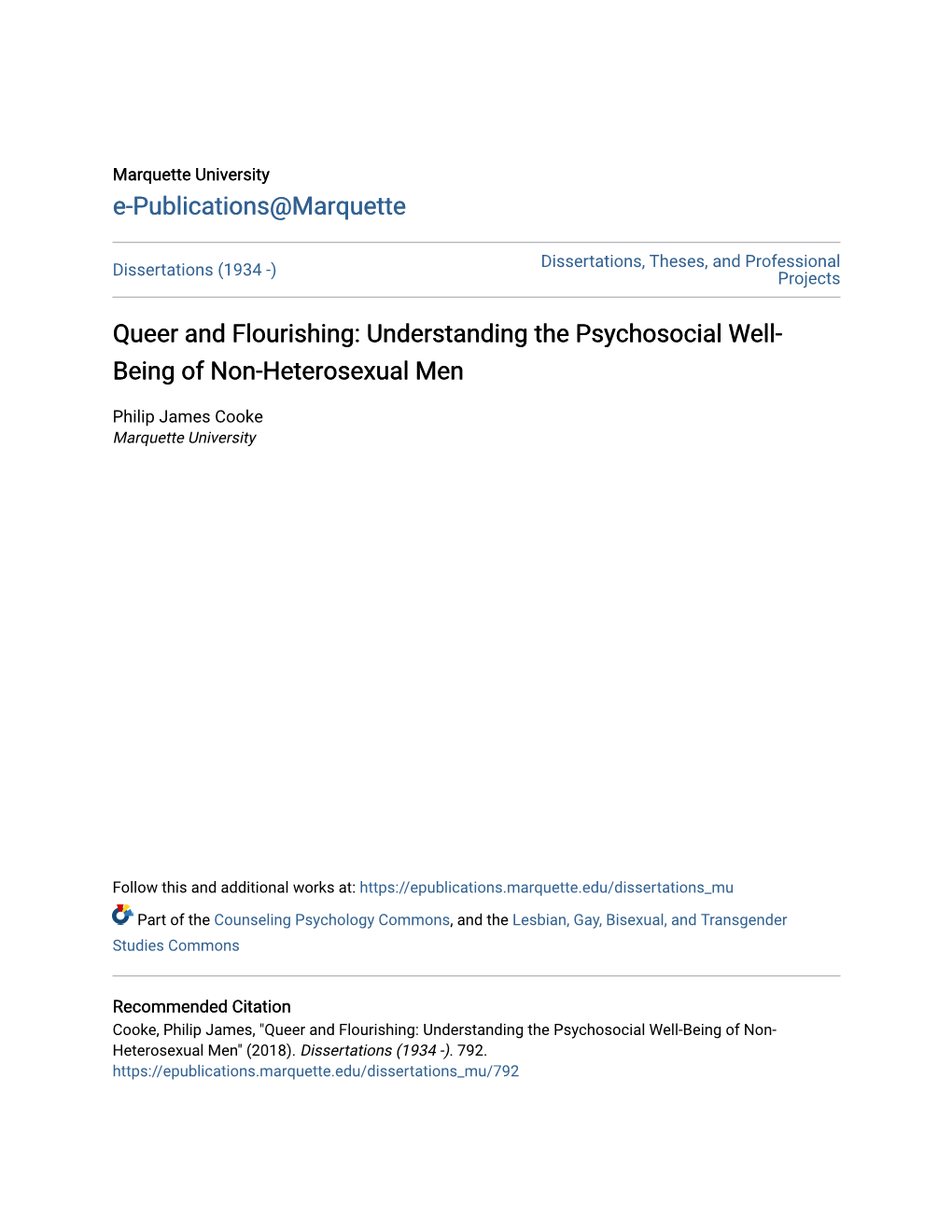 Queer and Flourishing: Understanding the Psychosocial Well- Being of Non-Heterosexual Men