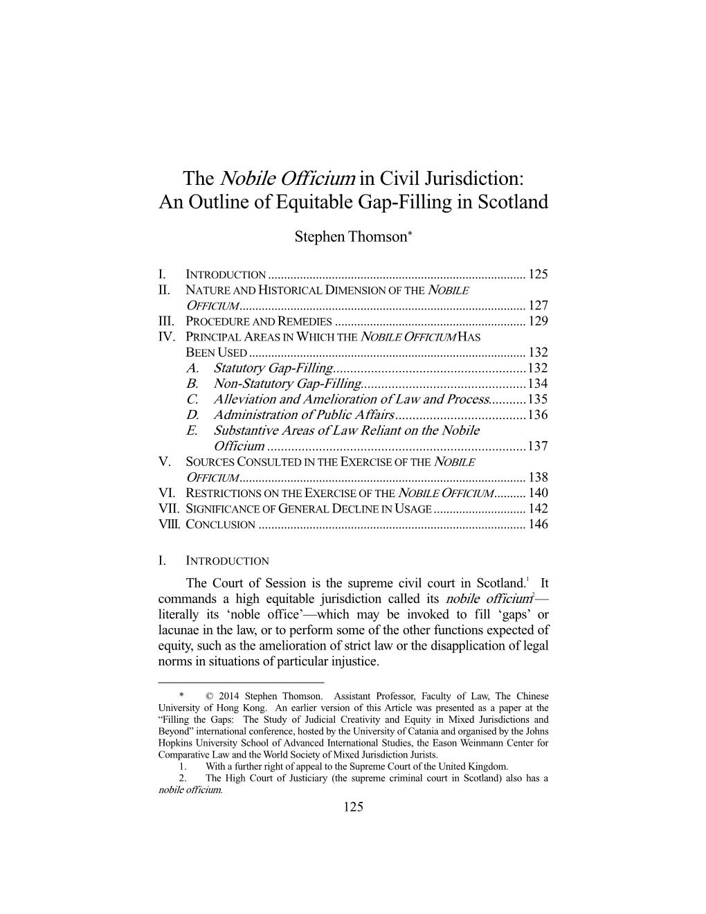 The Nobile Officium in Civil Jurisdiction: an Outline of Equitable Gap-Filling in Scotland