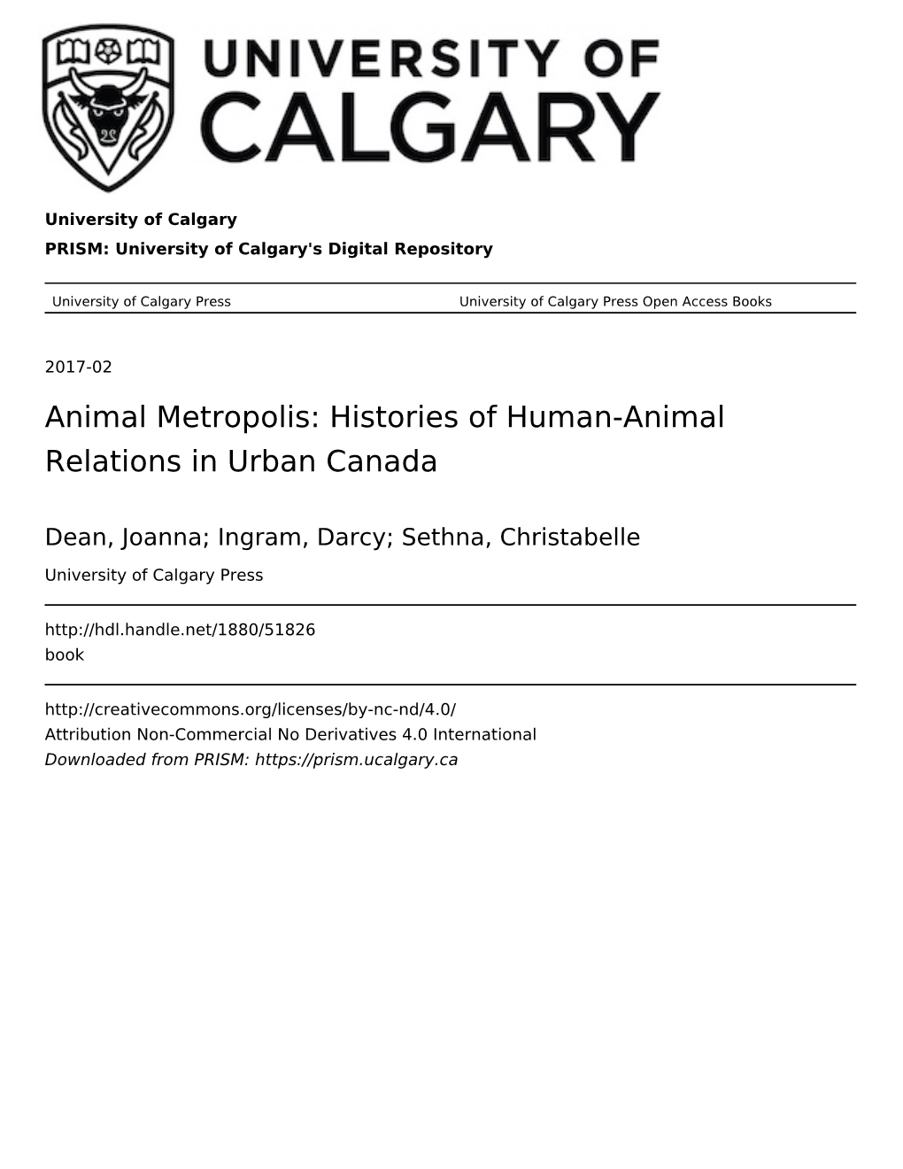 Histories of Human-Animal Relations in Urban Canada