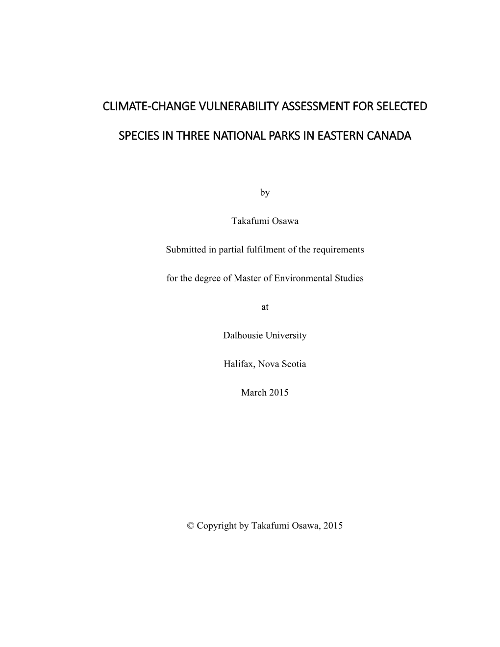 Climate‐Change Vulnerability Assessment for Selected Species In