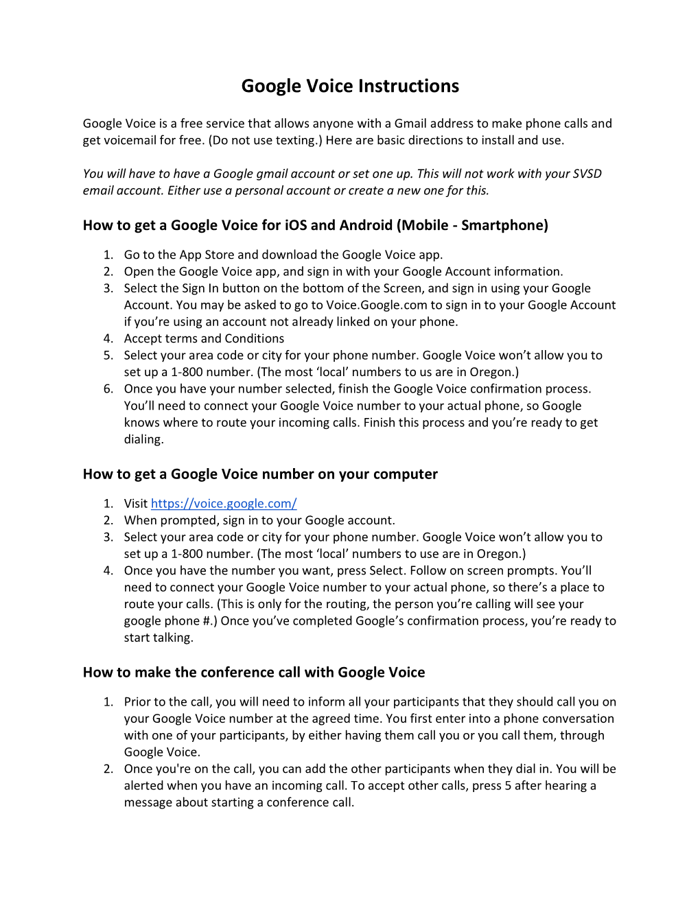 Google Voice Instructions