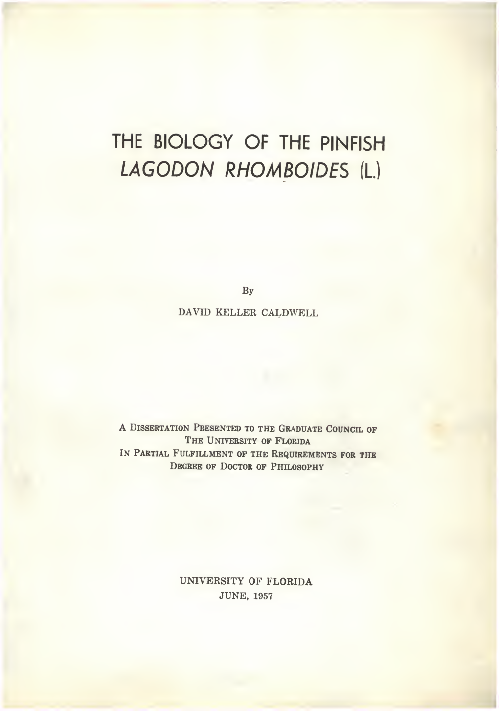 The Biology of the Pinfish Lagodon Rhomboides