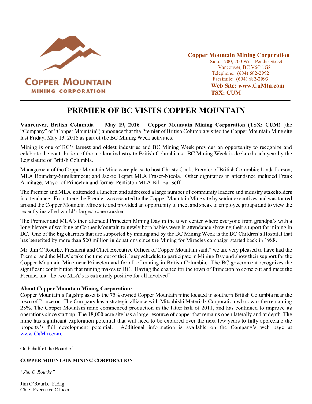 Premier of Bc Visits Copper Mountain