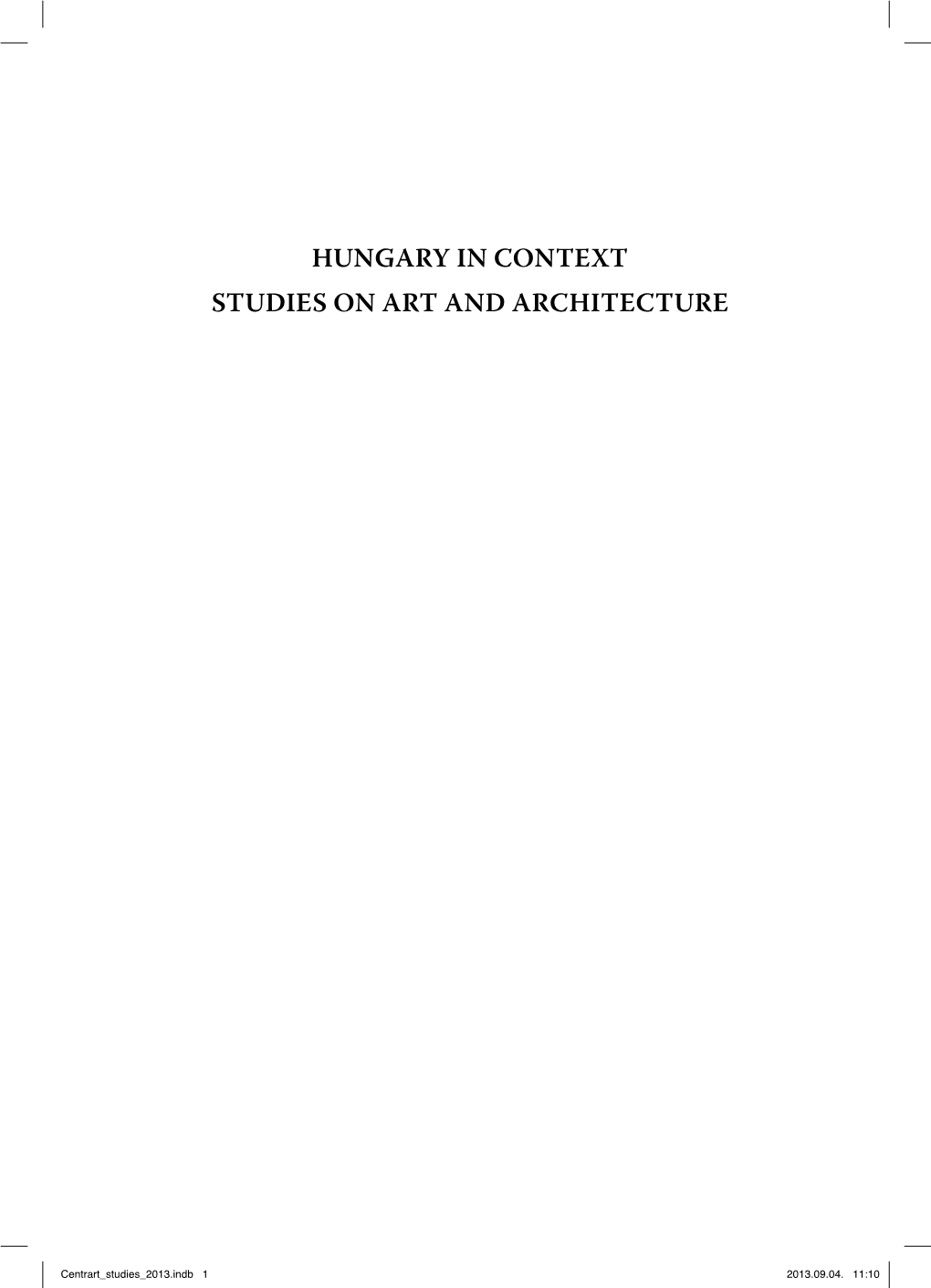 Hungary in Context Studies on Art and Architecture