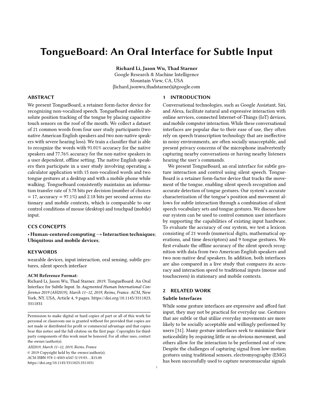 Tongueboard: an Oral Interface for Subtle Input