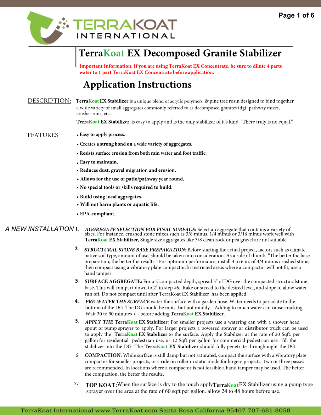 Terrakoat EX Decomposed Granite Stabilizer Application Instructions