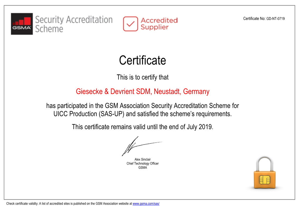 Certificate No: GD-NT-0719