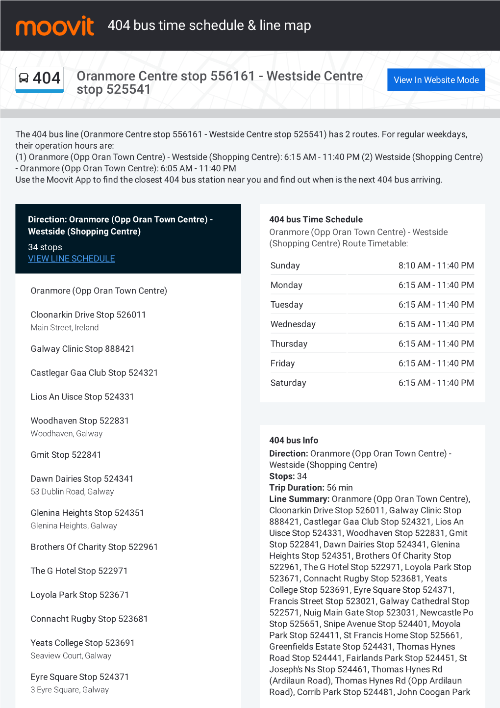 404 Bus Time Schedule & Line Route