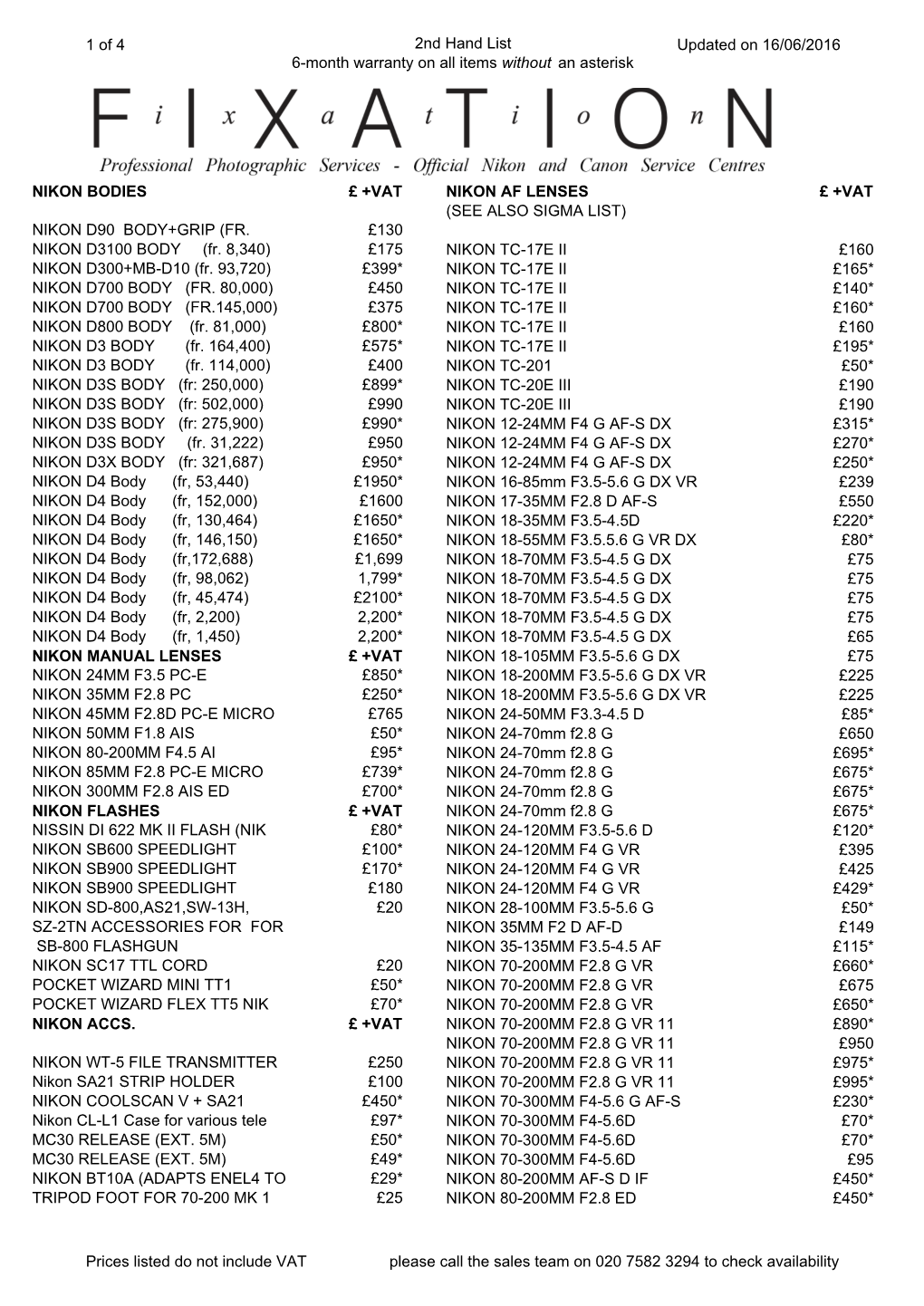 1 of 4 2Nd Hand List 6-Month Warranty on All Items Without an Asterisk