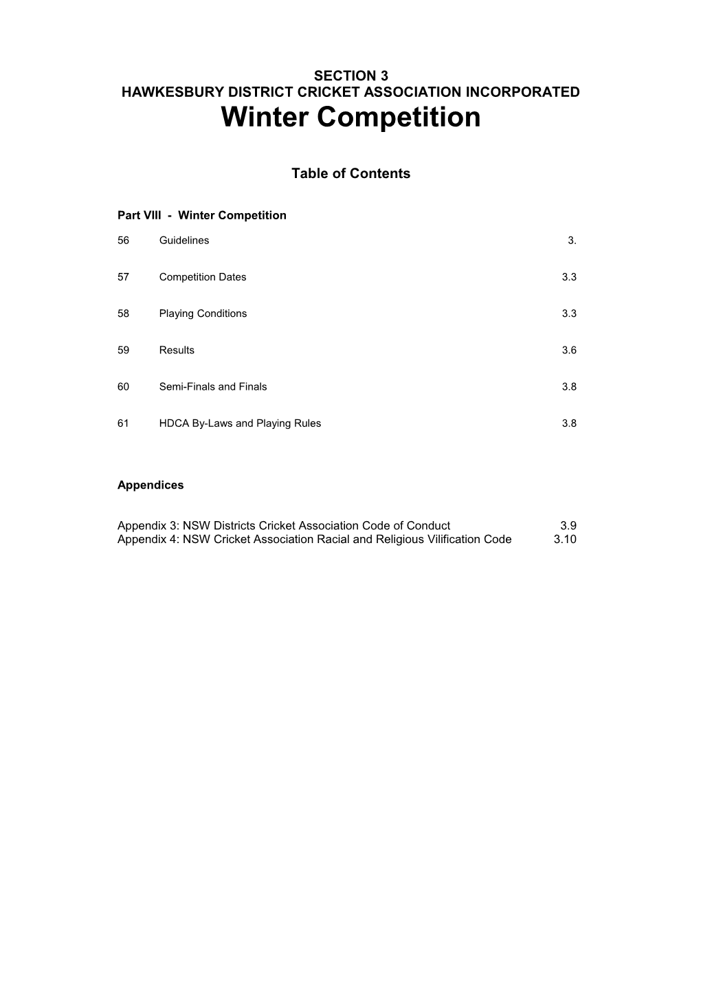 HDCA Winter Twenty20 Cricket Rules 2011