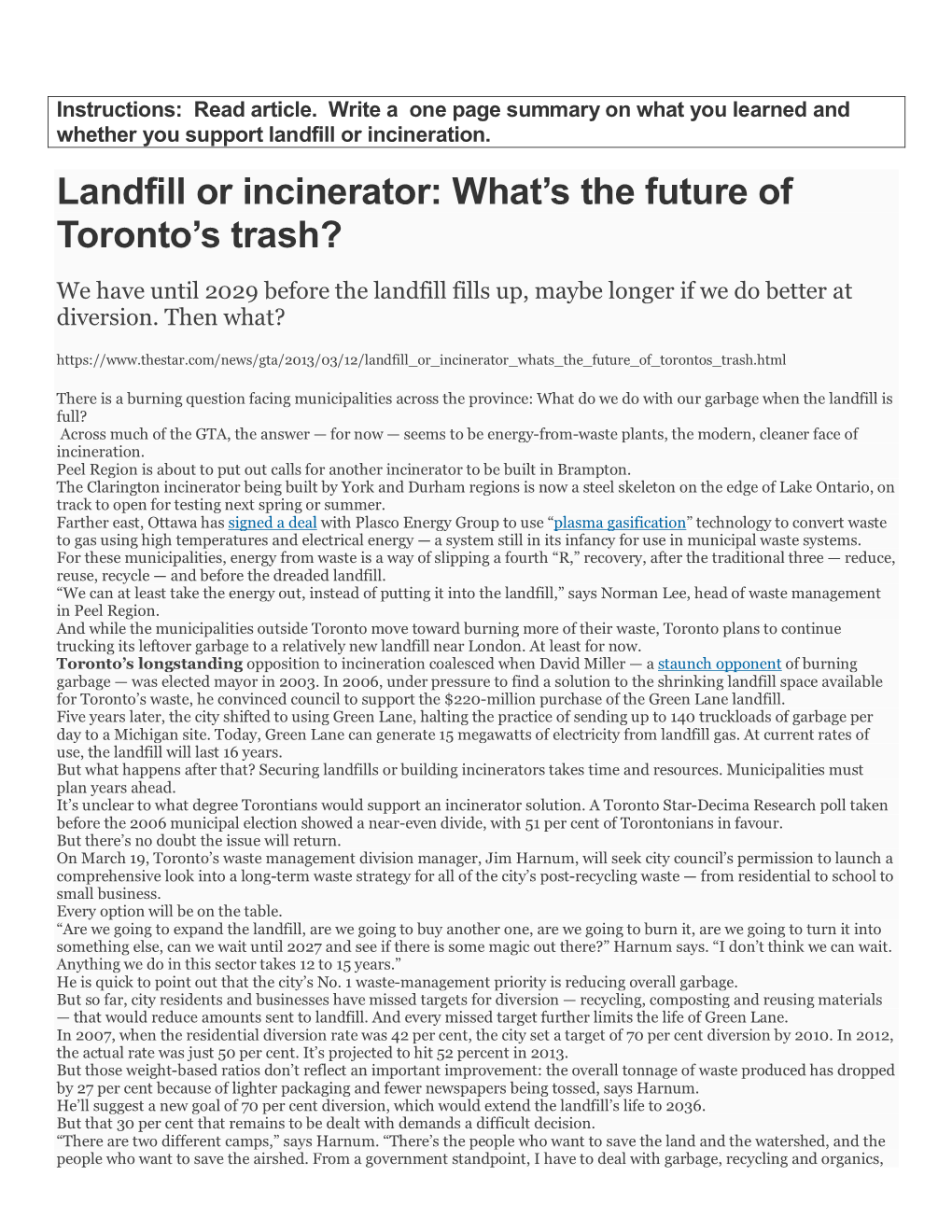 Landfill Or Incinerator: What's the Future of Toronto's Trash?