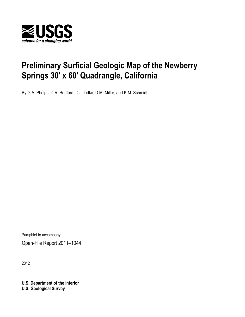 Preliminary Surficial Geologic Map of the Newberry Springs 30'X 60